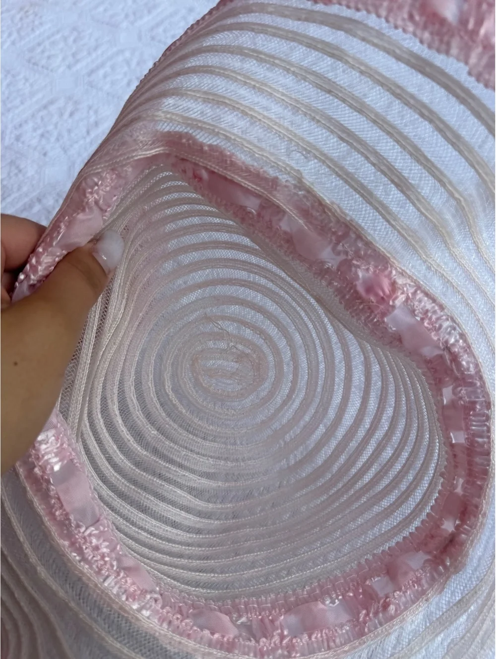 Vintage Pink and White Wide Brim Sun Hat with Ribbon Trim